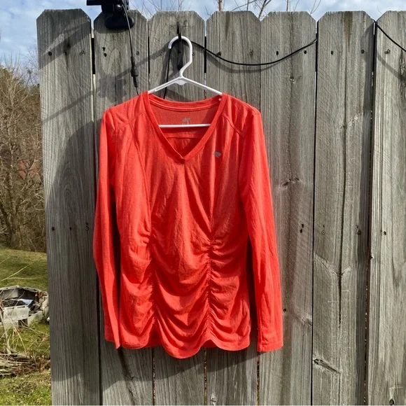Marika Coral Ruched V Neck Long Sleeve Athletic Top Women's Size L - Picture 2 of 10